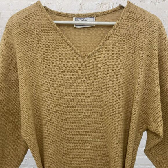 Joy Charlotta XS Cotton Knit Dress Tie Belt Mustard Yellow Side Slit Boho - Picture 6 of 16